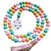 Colorful Easter Wood Bead Garland With Tassel And Bunny Tag Boho Decor Hanging Farmhouse Rustic Bead Easter Decorations For Home
