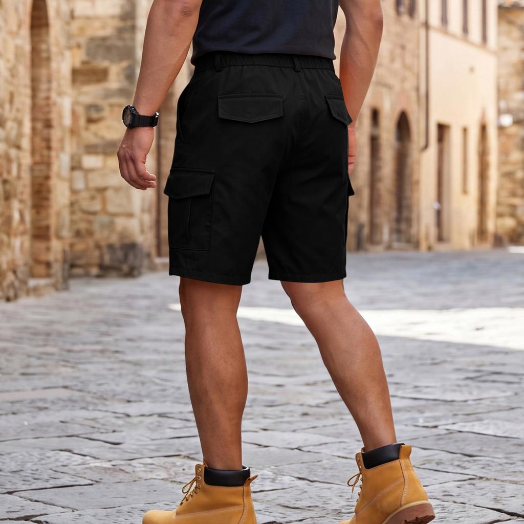 Pantalones Cortos Cargo para Hombre con 6 Bolsillos, Cierre de Botón, Cintura Elástica, Color