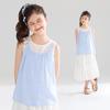 Mucmukn Girls' Summer Plaid Embroidered Faux Two-Piece Top