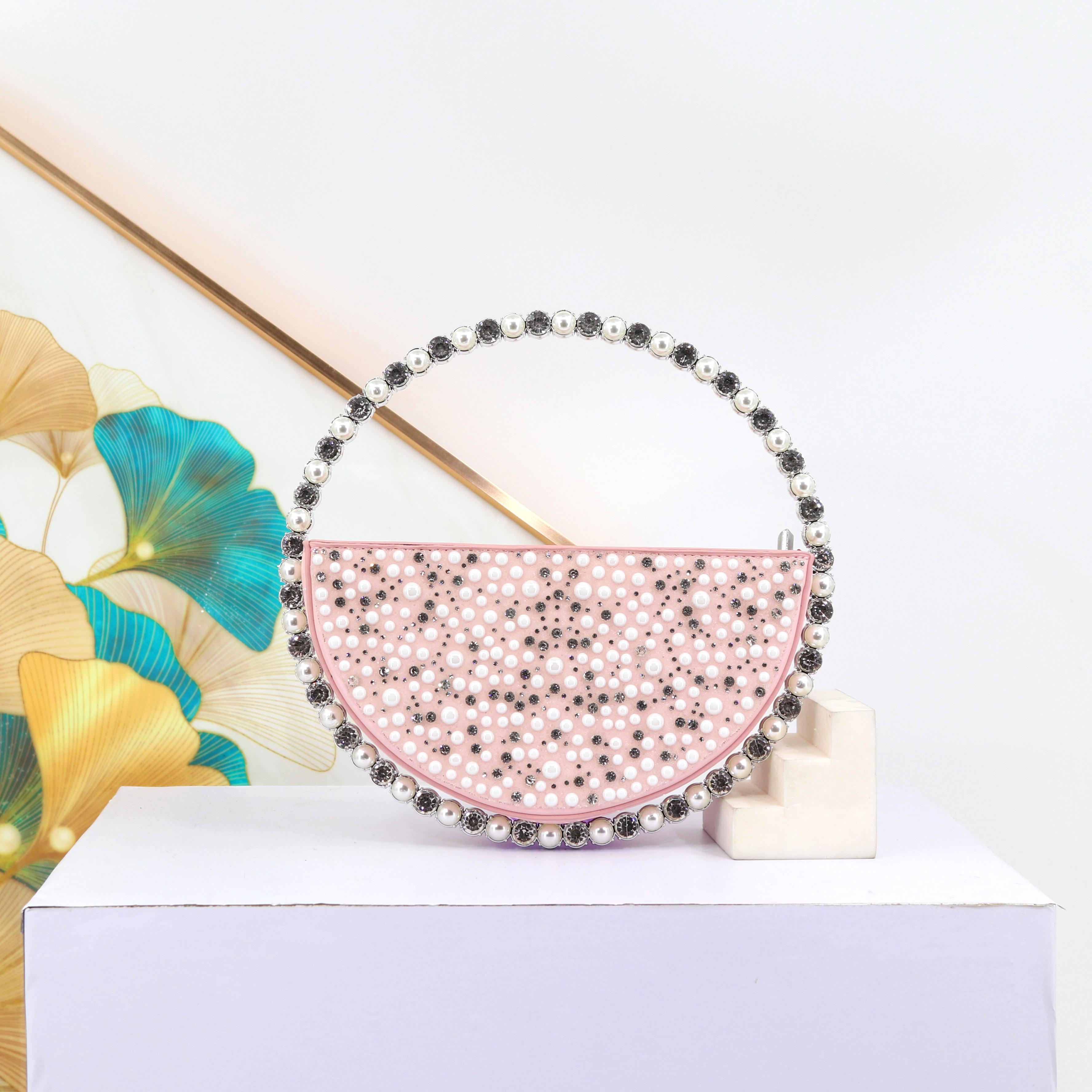 

Newest Diamond Studded Round Handbag Zipper Closure Elegant Style for Daily Dinner Parties Evening Events Occasions Women L23 x W5 x H23 CM