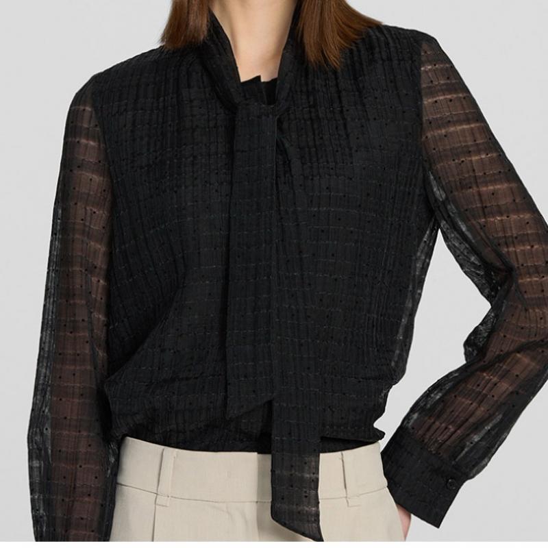 [She S miSS] Sheer Tie Neck blouSe Swwblp11010 Bk