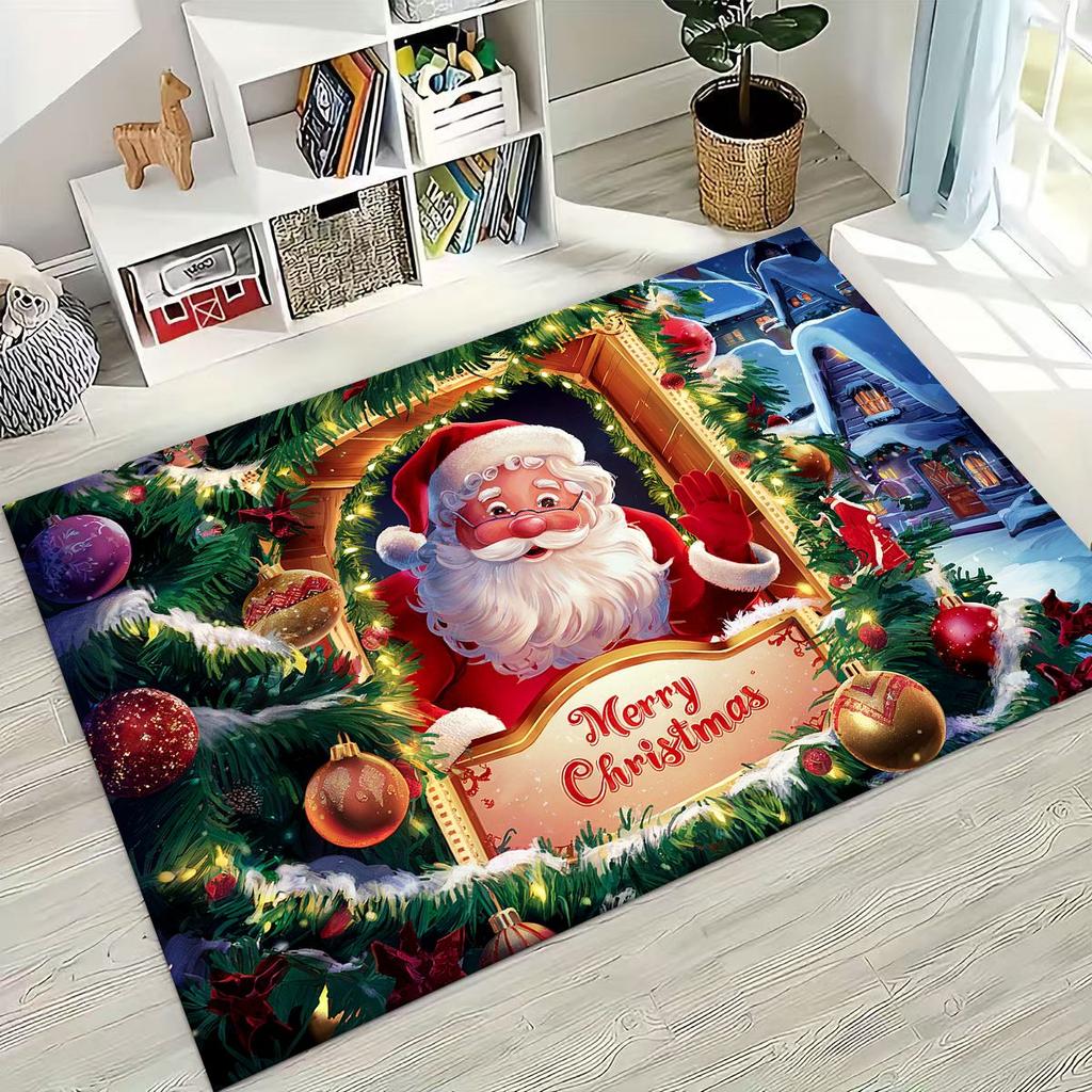 2026 New Merry Christmas Tree Santa Claus New Year Cartoon Carpet Rug for Bedroom Living Room Sofa Home Doormat Decor,Non-slip