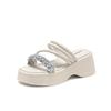 Versatile Beach Shoes, Rhinestone Slippers, Muffin Platform Sandals 2025 New Fashion Summer Height Increase Word New Chinese Style