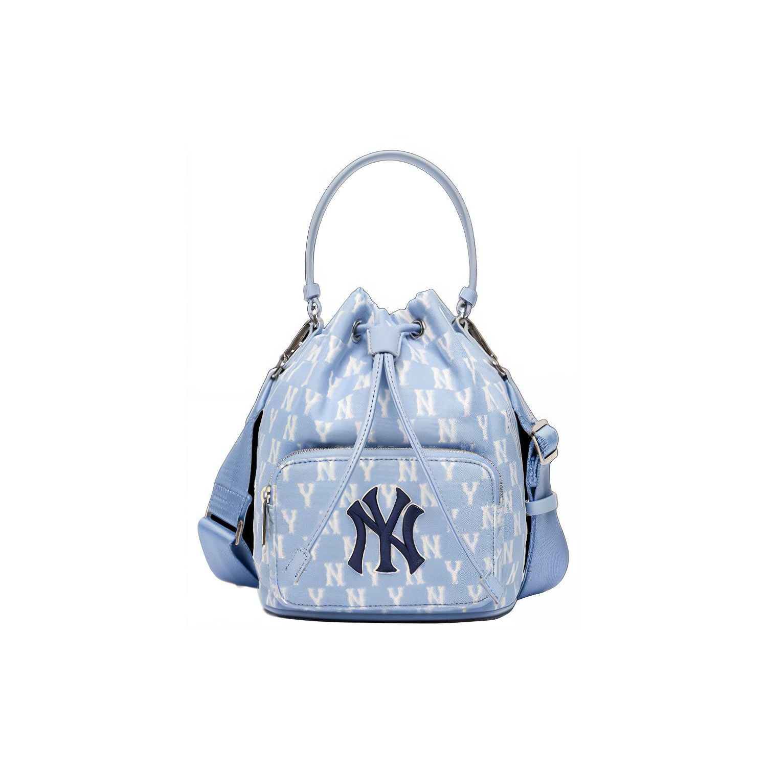 MLB Monogram Series NY Yankees Vintage Floral Print Letter Logo Polyester Bucket Bag Women bags Blue 3ABMS012N-50BLL Blue