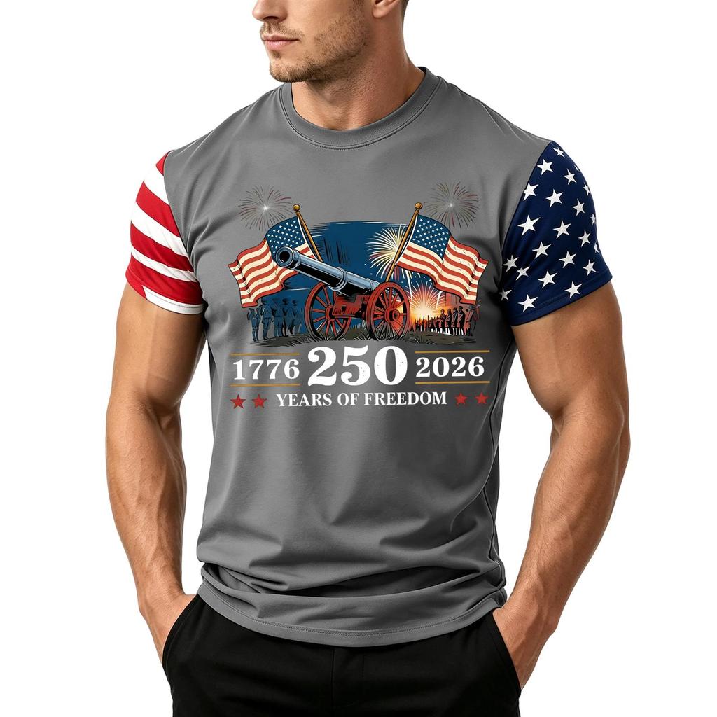 Men's Independence Day Flag Print Short Sleeve T-Shirt, Loose Casual Daily Summer Tops