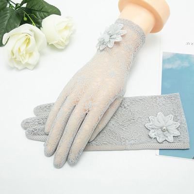 Gants de Mode Antidérapants Respirants Crème Solaire Gants en Dentelle Soie Glacée Fleurs Moufles
