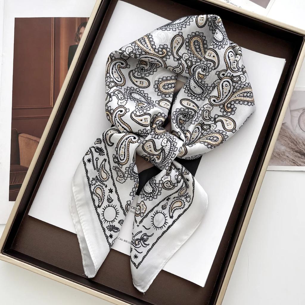 Luxury Paisley Print Shawl Square Scarf for Women Soft Satin Neckerchief Female Hair Bands Ribbon Headband Bandana