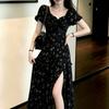 Huge good-looking, beautiful, especially beautiful, small skirt, summer new French floral chiffon dress, long dress.