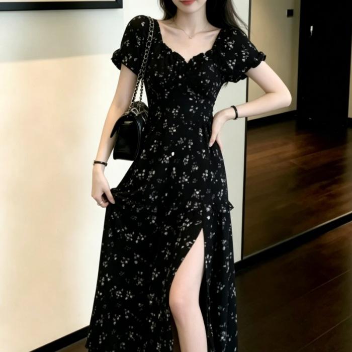 Huge good-looking, beautiful, especially beautiful, small skirt, summer new French floral chiffon dress, long dress.