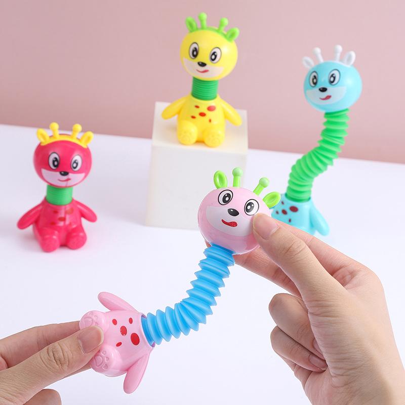 Pop Tube Giraffe Sensory Toys Stress Relief Decompression Stretched Cartoon Deer Fidget Toys For Kids Boys Girls Party Gifts