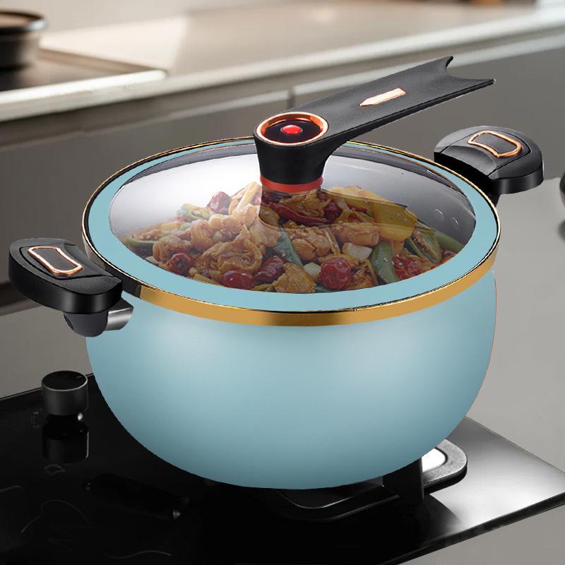 Universal Non-Stick Enamel Micro-Pressure Cooker for Soup and Stew, Compatible with Gas and Induction Stoves