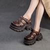 GKTINOO Round Toe Woven Breathable Hollow-out Thick Soled Sandals 2025 Summer New Casual Versatile Women's Platform Shoes