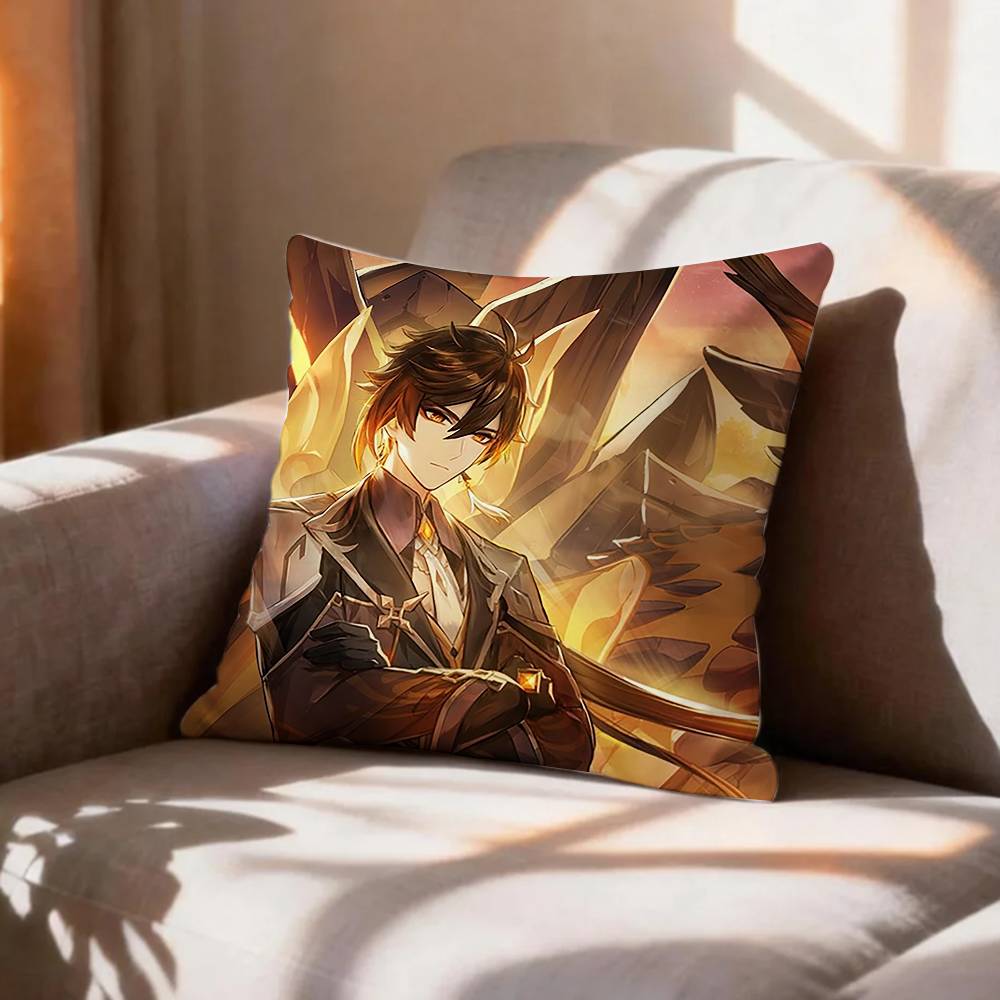 Geo AArchon ZZhongli Genshin Pillow Case Pattern Printed Pillowcase For Living Room Sofa Cushion Cover