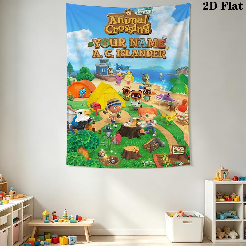 Name Custom Animal Crossing Wall Tapestry Aesthetic Wall Hanging Printed Fabric Blanket Decorative Tapestries for Bedroom Living Room Home Decor