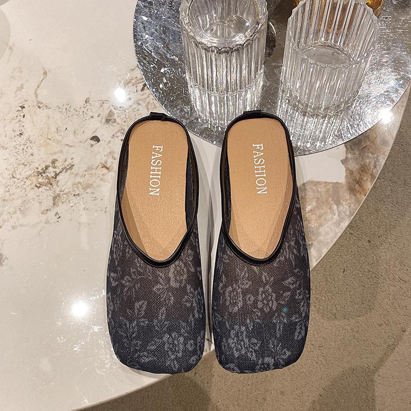 

Новый китайский стиль национальный стиль баотоу половина женская летняя верхняя одежда 2025 новые сандалии на плоской подошве сетчатые дышащие на низком каблуке модные 40