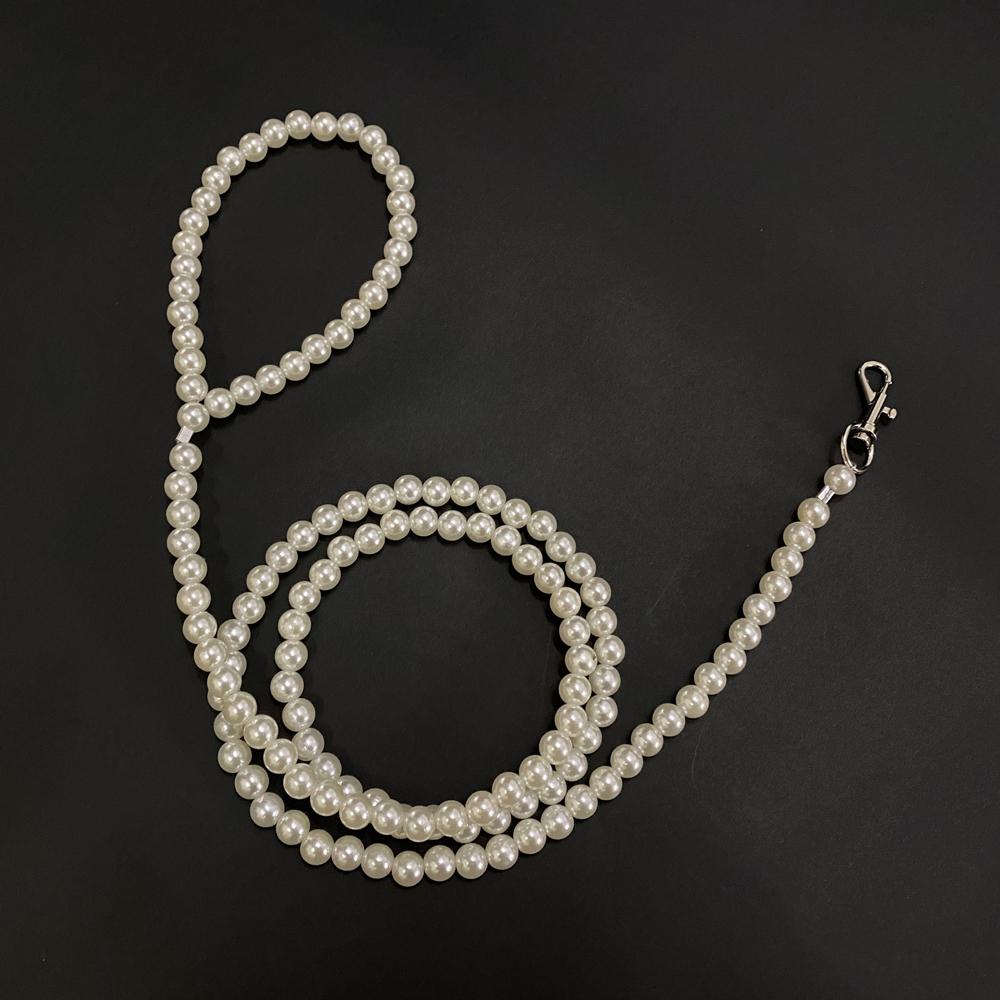 120cm Pearl Leash for Puppy Harness Collar Dog Lead for Walking Outdoor Steel Wire Chain for Dogs Less 7kg Customized Pet Gift