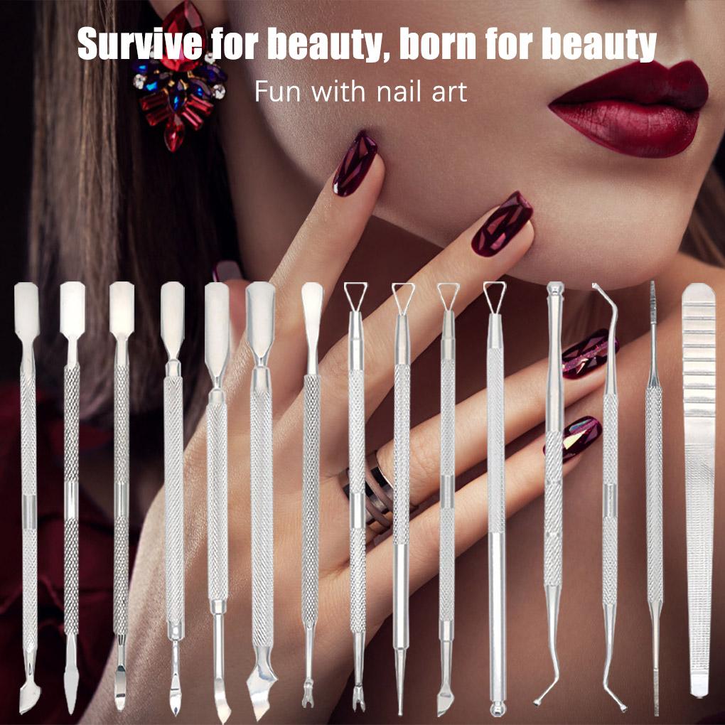 Dual-head Nail Cuticle Pusher Spoon Stainless UV Gel Polish Removal Trimmer Dead Skin Grinding Rod Manicure Tool Dropship