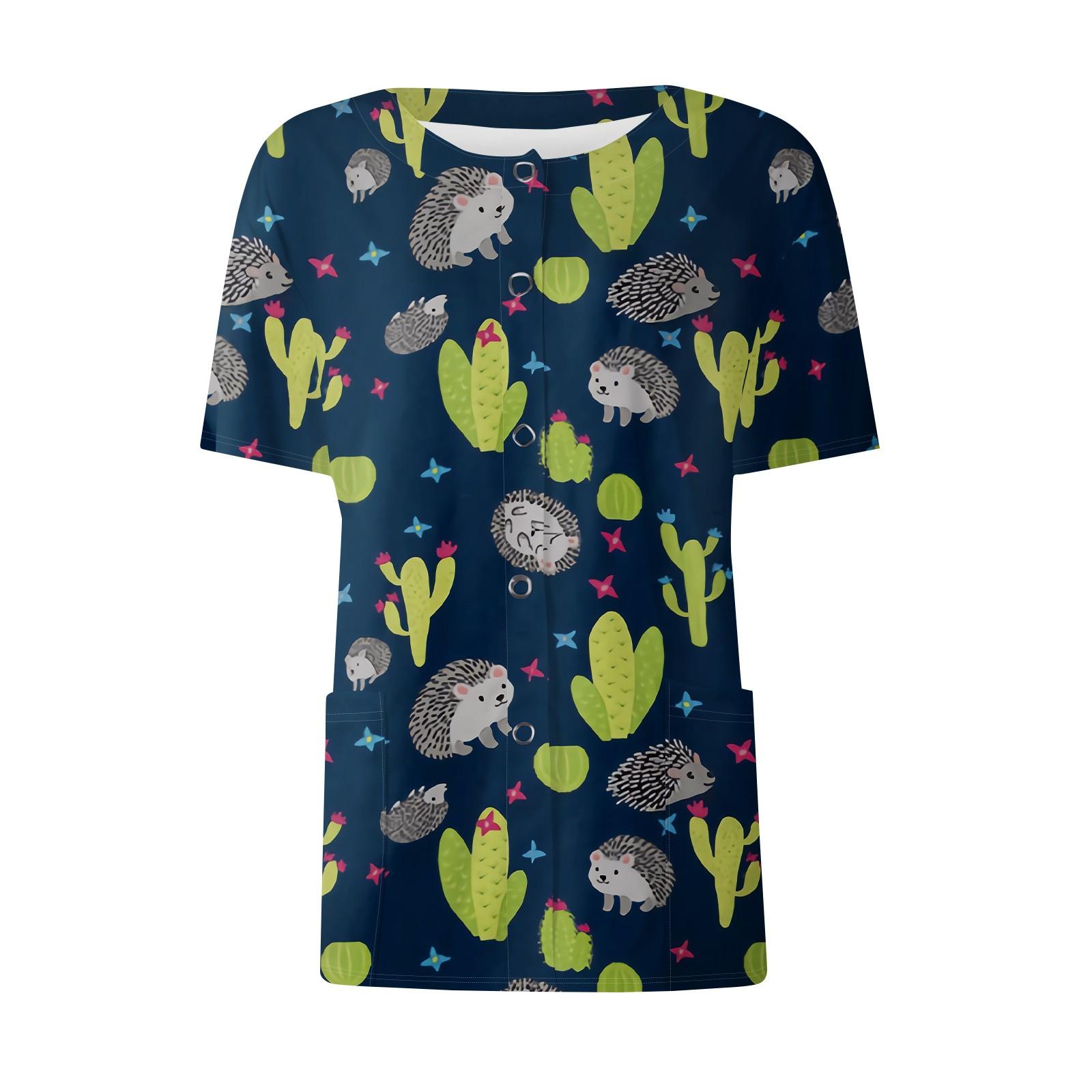 

Женские карманы с короткими рукавами и рисунком, воротник-стойка с рабочим принтом, однобортная защитная одежда, куртка-кардиган, топ XXL тёмно-синий