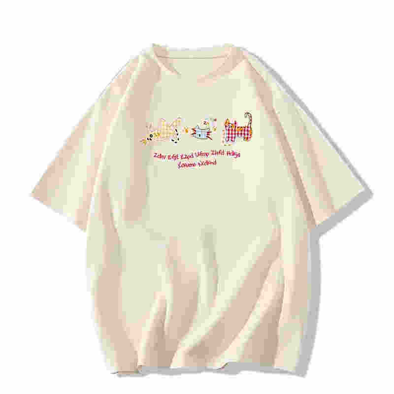 Summer Loose Casual Lovely Printing Cotton Tee Women Short Sleeve T-shirt Female Harajuku Vintage Top