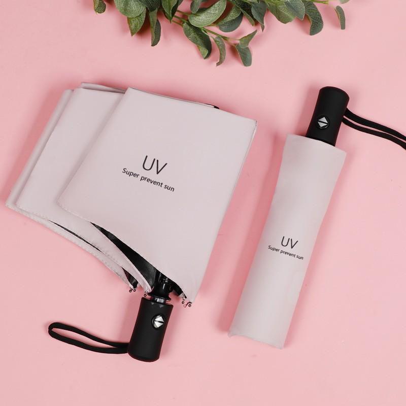 Women's Foldable UV Protection Sunshade: Black Vinyl Automatic Umbrella for Rain or Shine