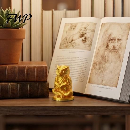 Owl Figurine Meditation 3D Printed Cute Reading Statue Novelty Relaxing Desktop Toy Zen Yoga Animal Sculpture for Office Shelf Decor Stress Relief