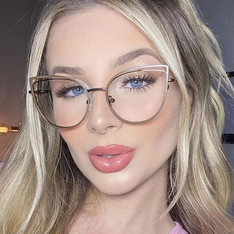 1.67 1.74 -8 to +8 Cutout Cat Eye Metal Frame Clear Glasses Fashion Myopia Nerd Spectacles