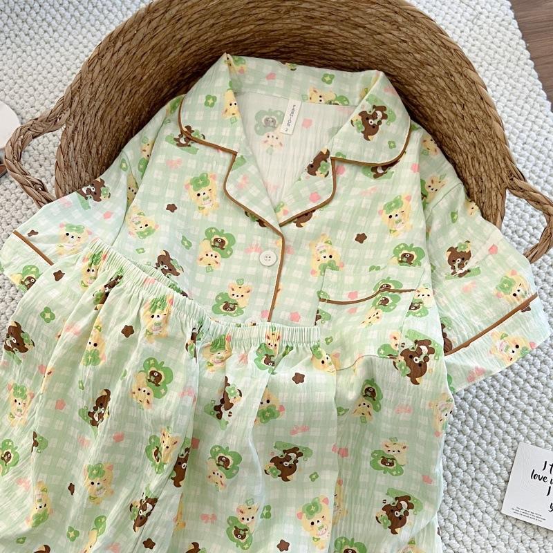 Summer new pajamas women's short-sleeved shorts thin cloud cotton cartoon cute large size Korean version loungewear