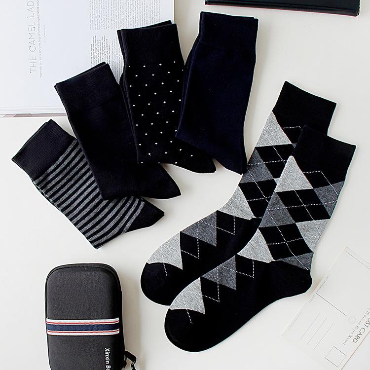 Mens Dress Socks Plus Size High Quality Combed Cotton Crew Socks Black Cool Argyle Breathable Casual Socks for Men