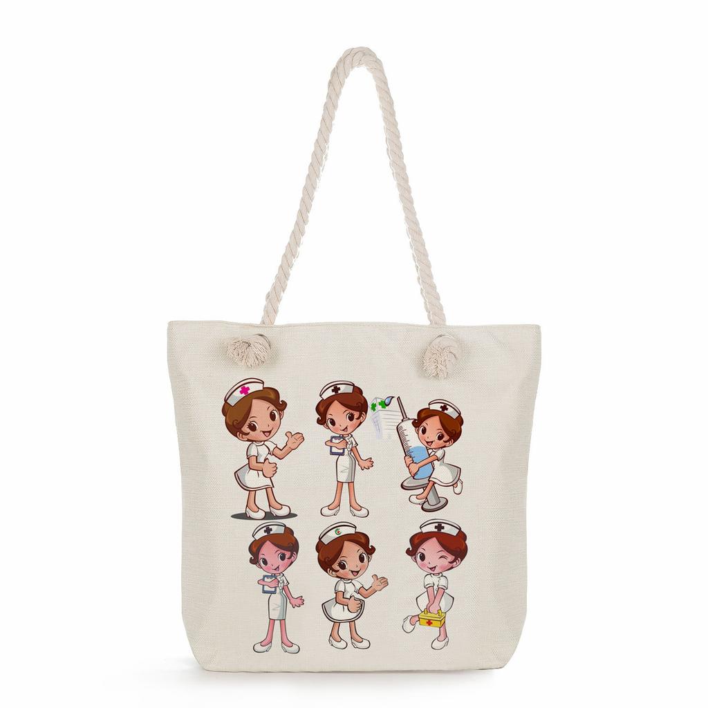 Multifunctional  Nurses Series Printed Thick Rope Shoulder Beach Bag 7589 CLE
