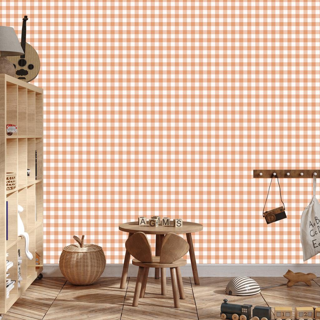 Wallpaper Fabric Pattern Cream and Peach, Cream Background 50x1000