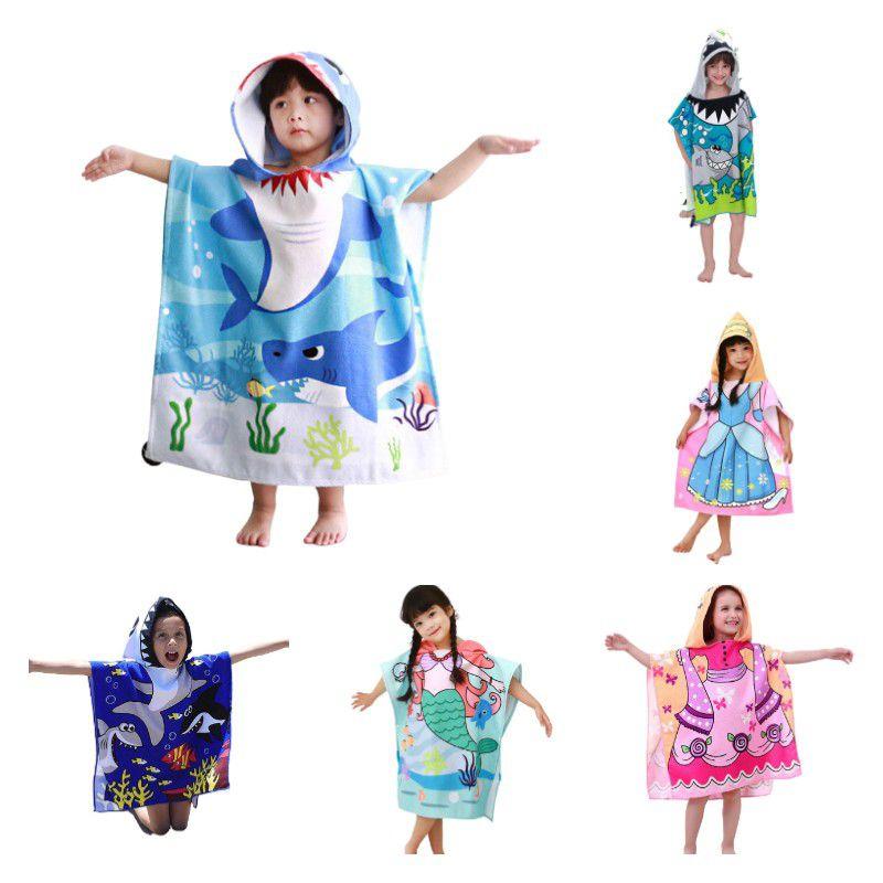 Kids Hooded Robes Bath Towel Super Absorbent Beach Shawl Boy Girl Swim Cartoon