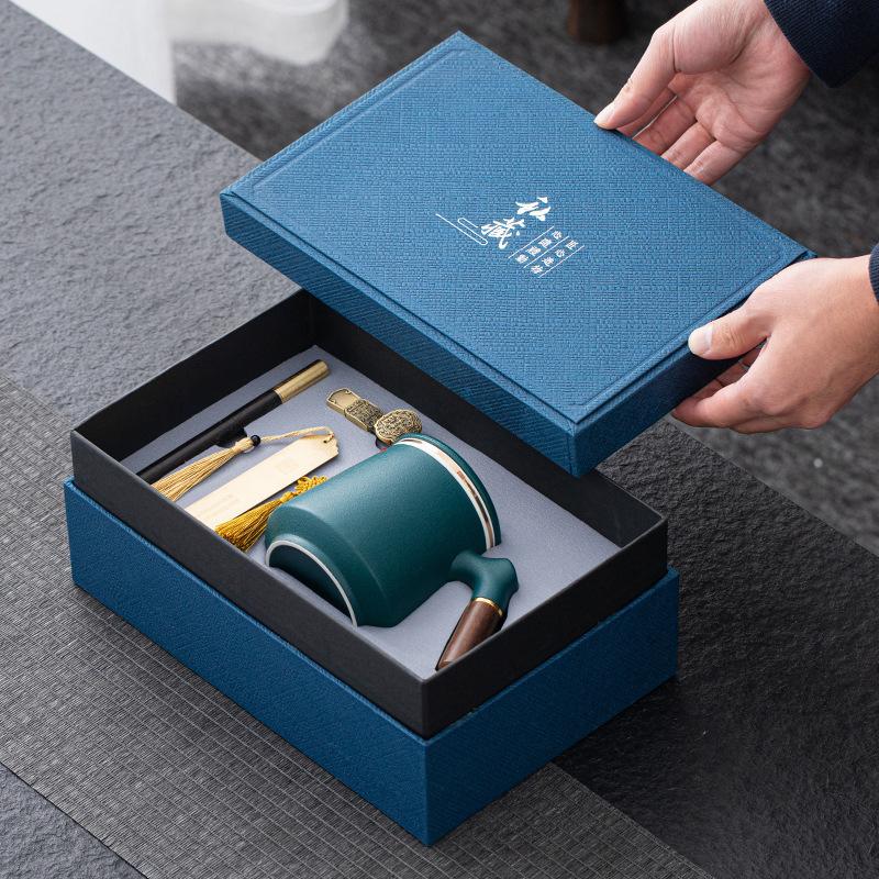 Ceramic Office Cup Personal Tea Cup With Filter Engraved Water Cup U Disk Bookmark Mug Gift Set