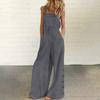 Sommer Frauen Overall Ärmellose Einfarbig Breite Bein Taschen Lose Riemchen Overall Overall für Party