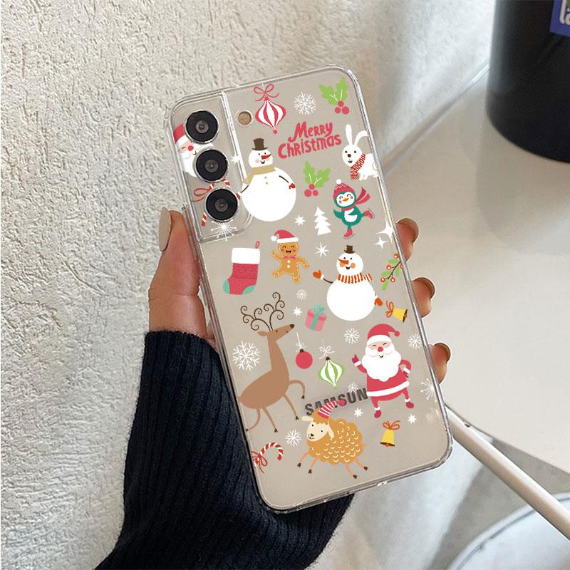 Clear Case For Samsung Galaxy S22 S20 FE S21 Plus S10 Lite S9 S8 S10e Note 20 Ultra 10 Lite 9 Phone Cover Snowman Christmas