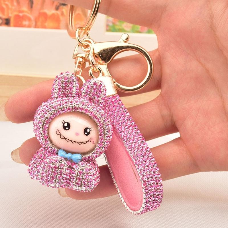 Internet Celebrity Labubu Keychain Creative Diamond Studded Labubu Doll Car Key Accessories Exquisite Women's Bag Pendant