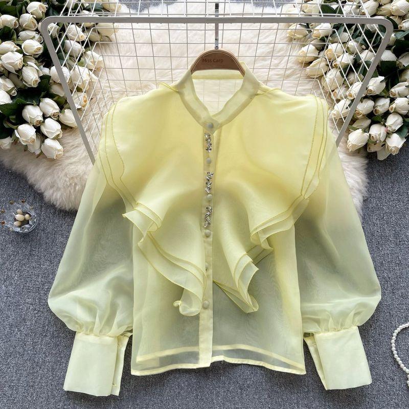 

Fairy Style Ruffles Mesh Fancy Long Sleeves Shirt Yellow One size