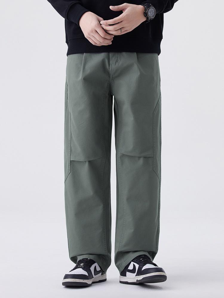 Men's Japanese Style Wide-Leg Casual Pants, Solid Color Straight-Leg, Versatile Cargo.
