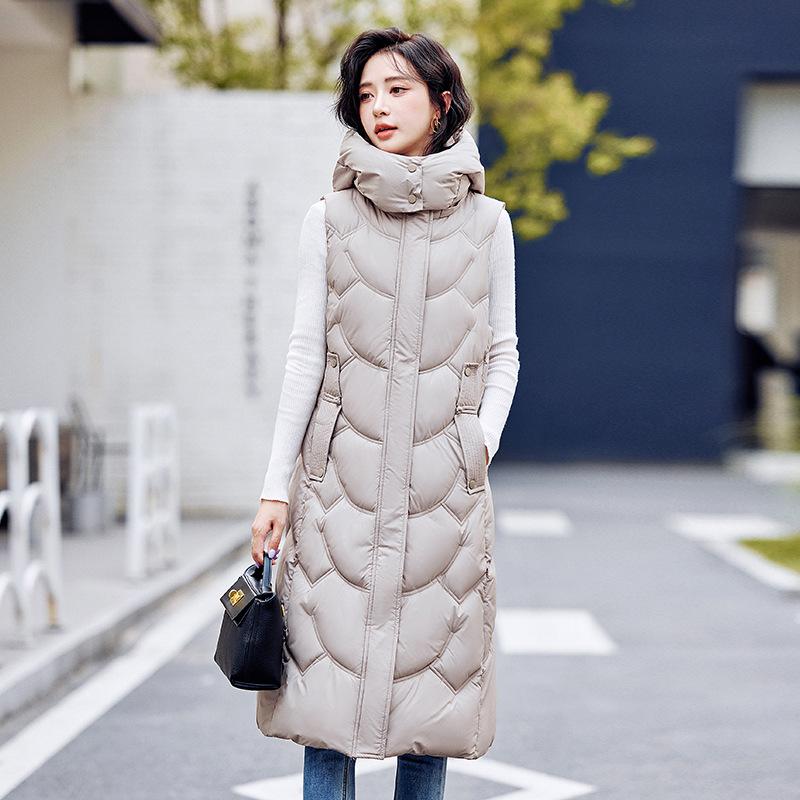 2025 New Autumn and Winter Down Cotton Vest Women's Vest Thick Medium and Long Warm Slim Outer
