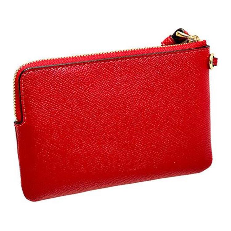 New COACH Corner Zip Cross Stitch Leather Wrist Bags Clutches Small Size Women's Red CF359-IMF8Q