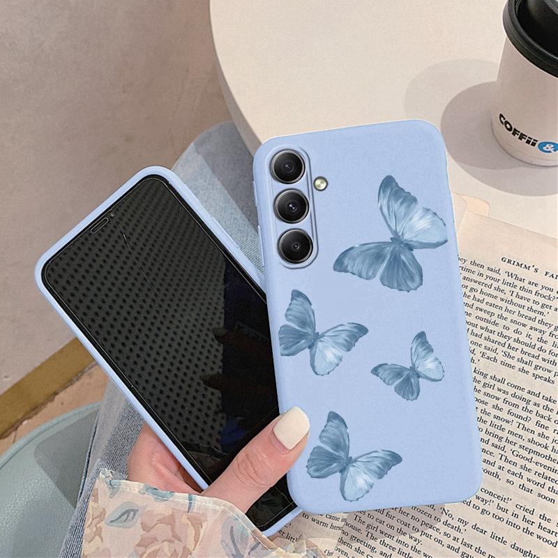 

Мягкий силиконовый чехол с рисунком бабочки для Xiaomi Redmi Note 13 14C Samsung A55 S24 A06 iPhone Huawei Honor Realme Camera Защитный противоударный чехол iPhone 11 синий