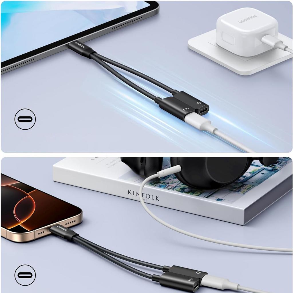 Adapter Rozdzielacz Audio 2w1 USB-C Audio Ładowanie - Czarny