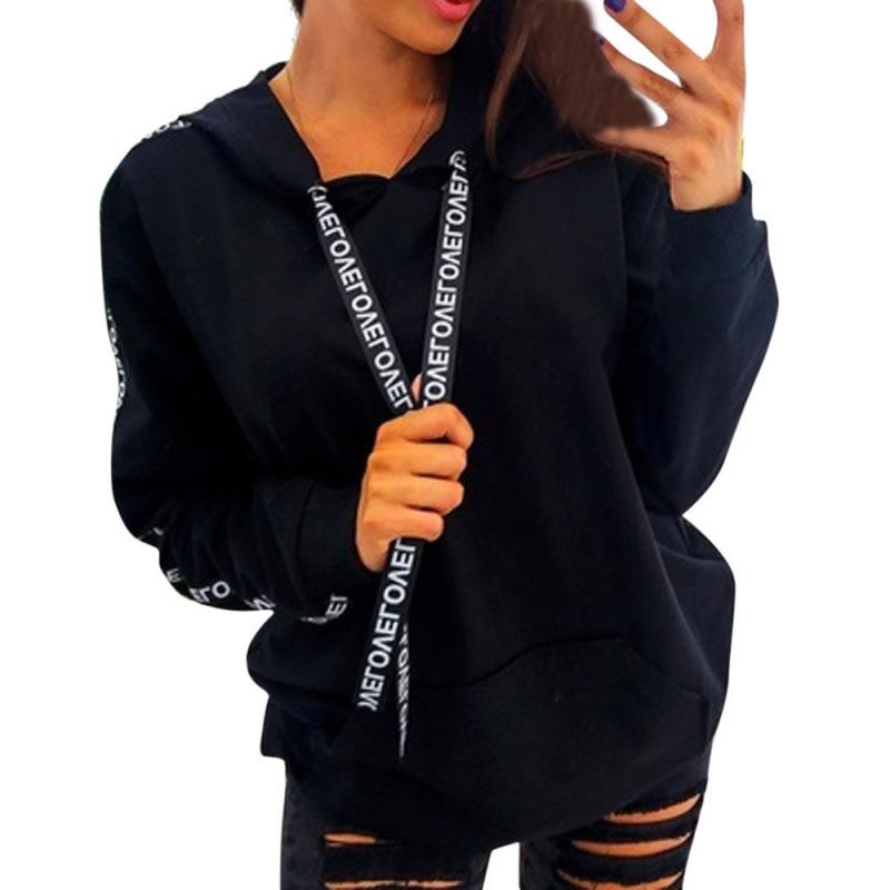 Plus Size Women's Winter 2022 Loose Fleece Sweatshirt with Letter Webbing