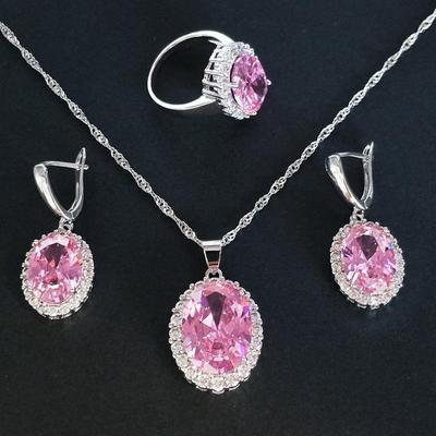 Zirkon Brautschmuckset: Halskette, Ohrringe & Ring mit farbigen Edelsteinen