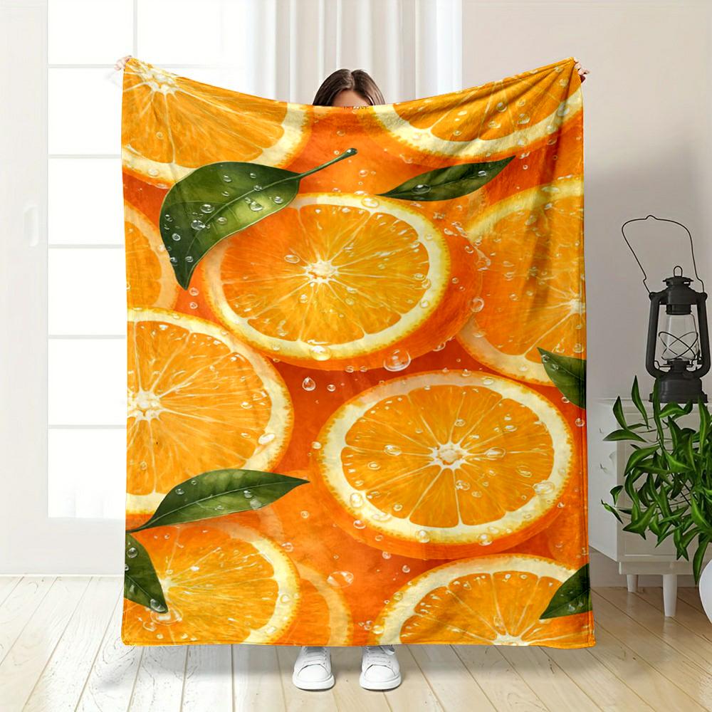Fresh Orange Slices with Green Leaves Design Flannel Blanket for Bedroom, Living Room, Sofa, and Nap Sofas