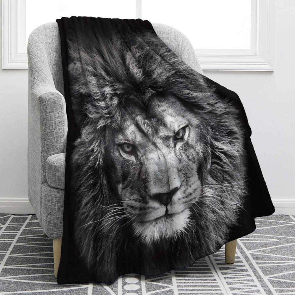 1PC Throw Contemporary Style Digital Printed Jungle Lion Flannel Blanket for Couch Bed Sofa Comfy Warm Blankets Gifts All Season