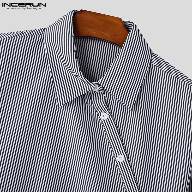 INCERUN Herren Umlegekragen Langarm Schräge Knöpfe Gestreift Locker Lässige Hemden