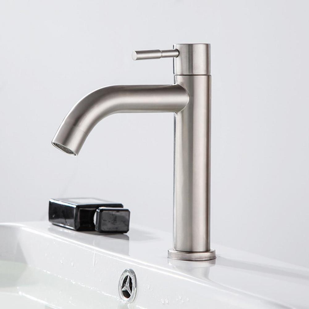 Rubinetto per Bagno Rubinetto per Lavabo Acqua Fredda Argento Spazzolato