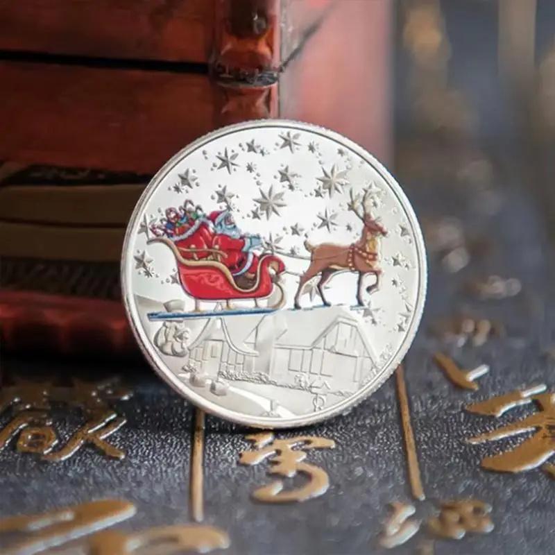 1Pcs Merry Christmas Plated Gold Coin Santa Claus Colorful Star Snow Collectible Coins Christmas Souvenirs