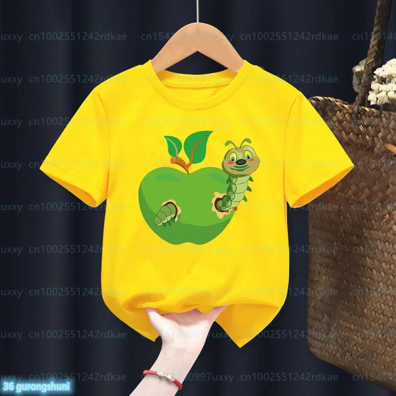 Newly Kids T-Shirt Funny The Very Hungry Caterpillar Cartoon Print Tshirts For Boys Summer Cute Boys/Girls Yellow Tshirt Top