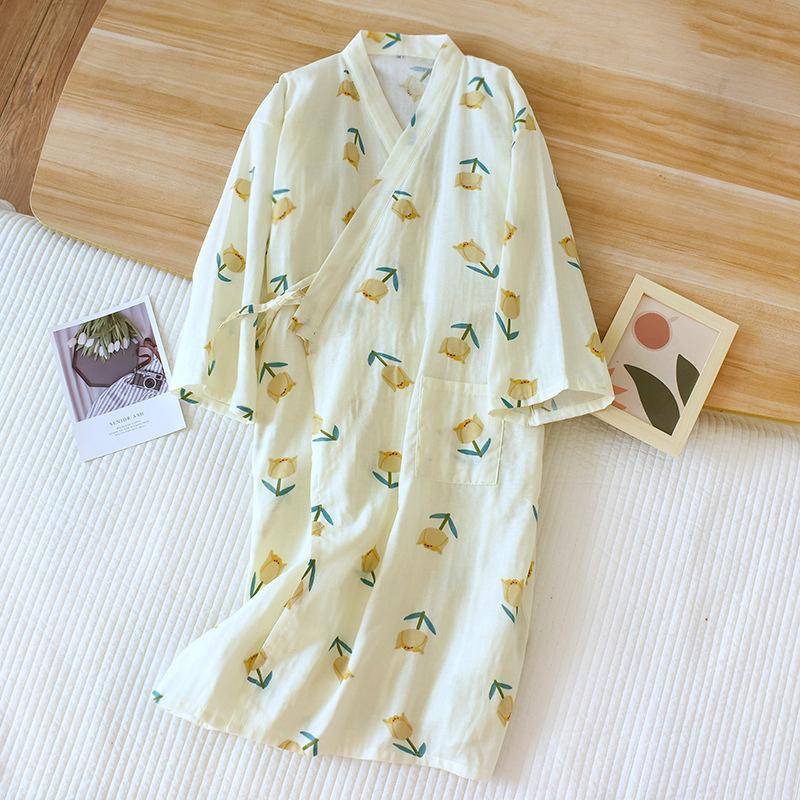Kimono pyžamo v japonském stylu letní novinka 100% bavlněná gázová pyžama noční košile dámské SPA yukata domácí oblečení dlouhé pyžamo dámské